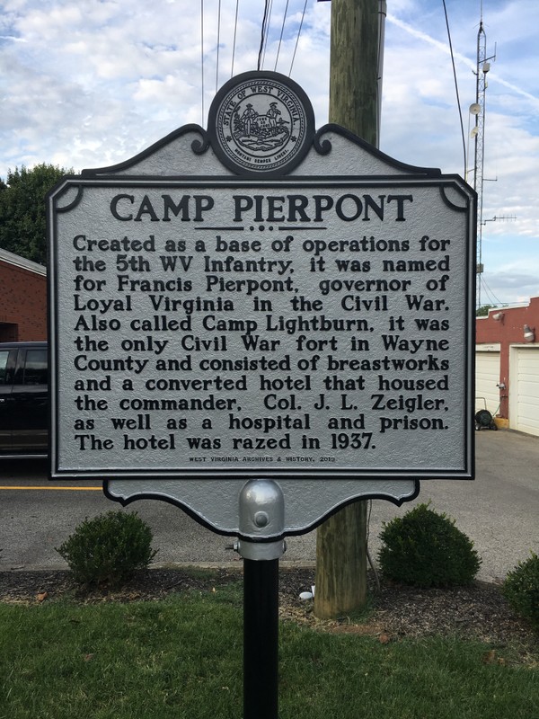 This historical marker commemorating Camp Pierpont was placed beside the municipal building in 2019.