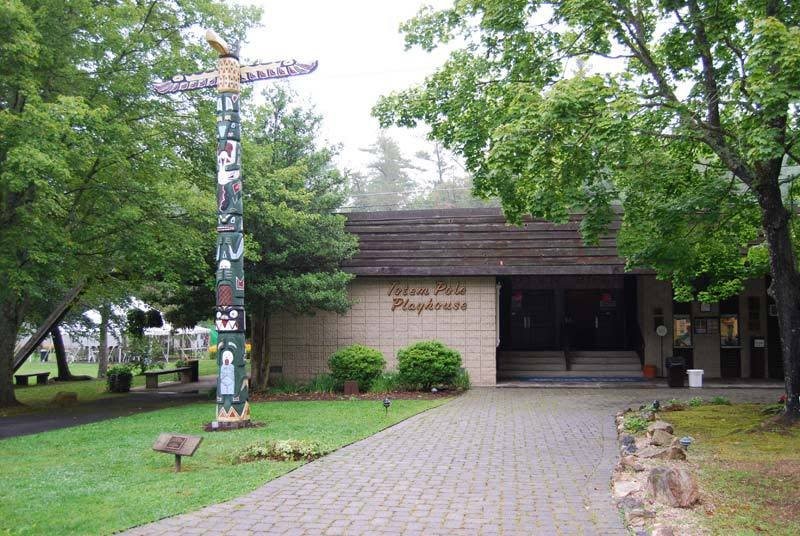 The front of the Totem Pole Playhouse, surrounded by the woods of the beautiful Caledonia State Park. [10]