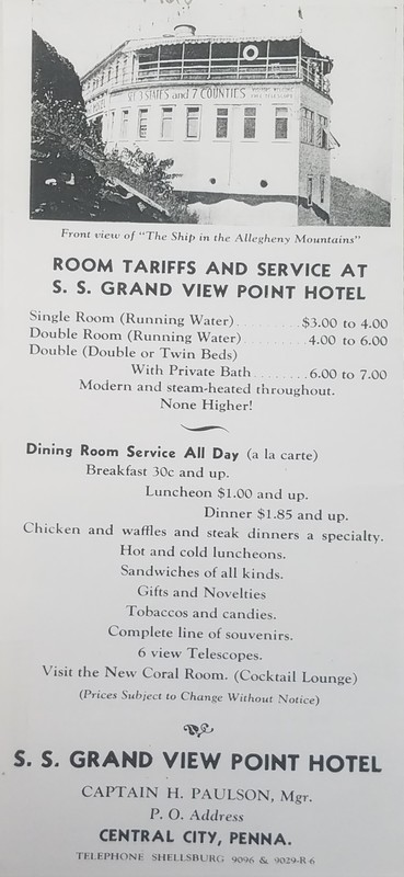 A list of amenities provided by the ship hotel. Photo courtesy of the Lincoln Highway Heritage Corridor. 