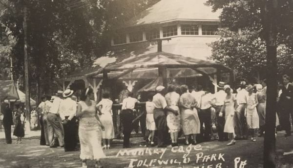 One of the Park's more unique attractions from the 1930s, the Monkey Cage. The monkeys were notorious for getting out, much to the delight of the owner, C.C. Macdonald, who is said to have enjoyed the publicity it brought.

"Croushore"