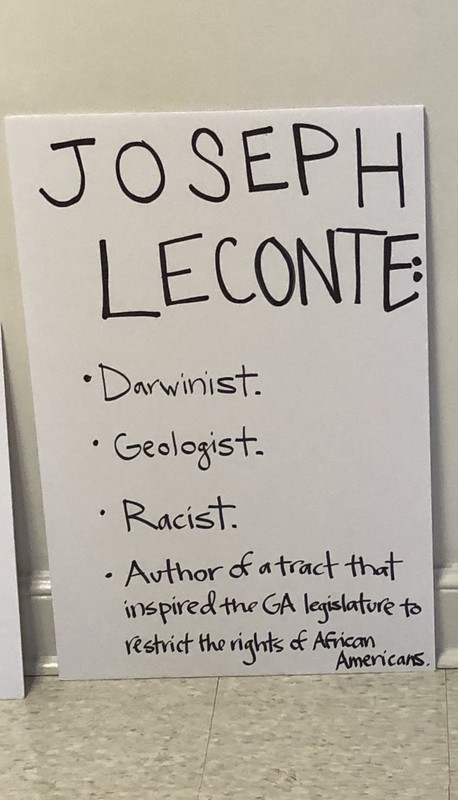 Poster describing Joseph LeConte that was on display in the foyer of the building. 