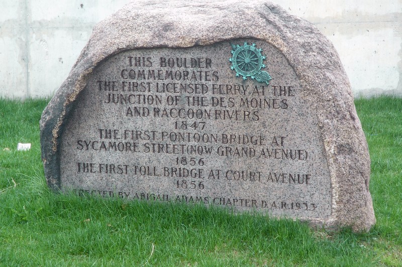 The marker is located next to the Des Moines River adjacent to Grand Avenue.