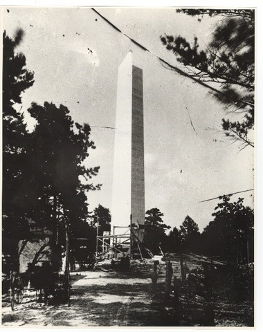 Picture of the U.S. Monument under construction.  Notice the plaques are not yet on the monument.  They were not placed on the monument until January of 1910