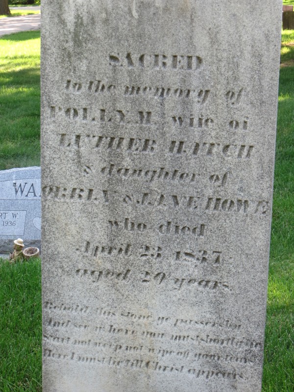 Gravestone of Polly Hatch, Luther Hatch's wife