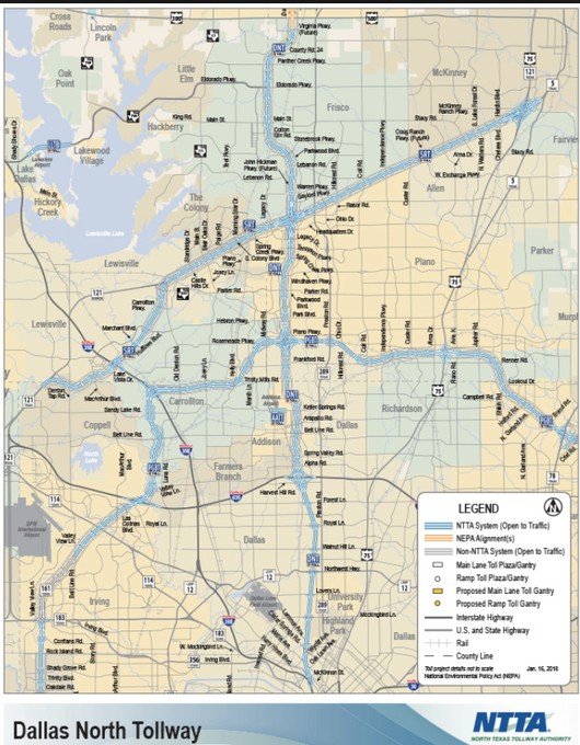 Here is a map of the Dallas North Tollway.