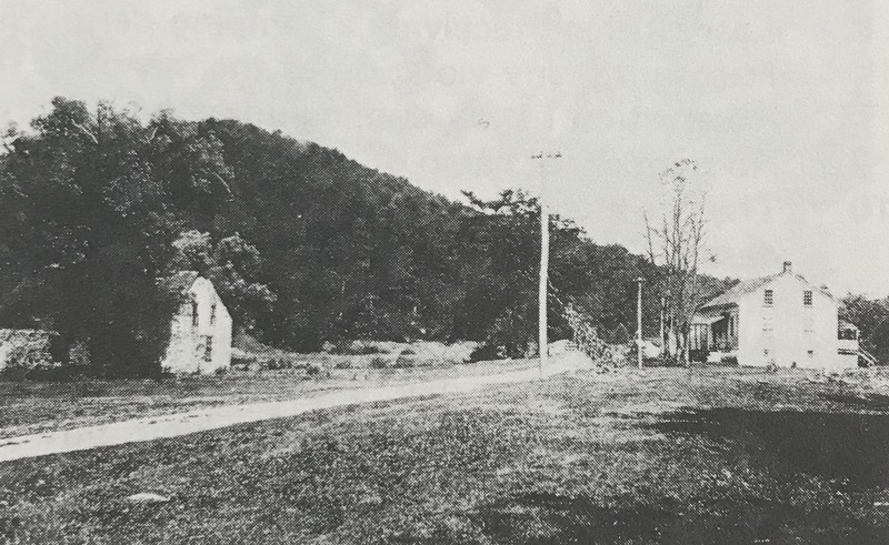 Taken in 1903, this photo shows the forested area of the state park along with the road that is still used today, the Lincoln Highway. Thaddeus Stevens’ Blacksmith Shop is on the left, while the office of the iron furnace is on the right.