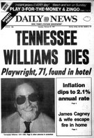 News of Tennessee Williams's death 