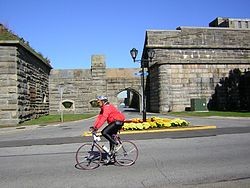 This image shows the southern main gate of Fort Schuyler on the SUNY Maritime College campus.