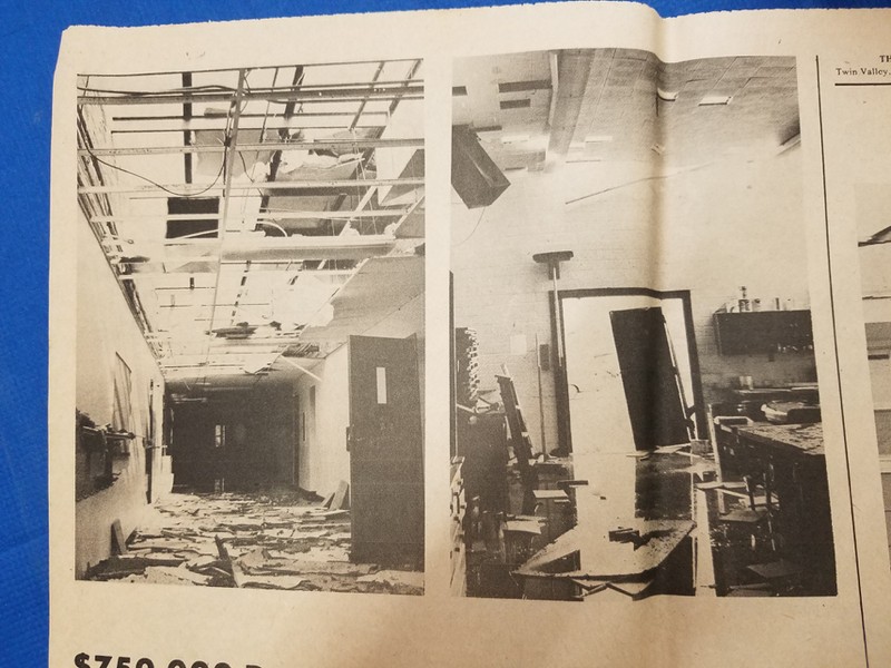 Tornado Damage to School Building, 1978
Credit: Twin Valley Times