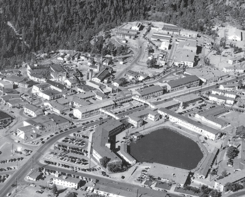 This image shows an aerial view of the Gun Site Facilities of the Manhattan Project site in the Manhattan National Historical Park located in Los Alamos, New Mexico. 