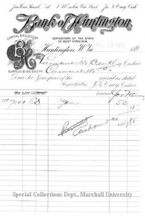 A bank transfer with Bank of Huntington, July 1892