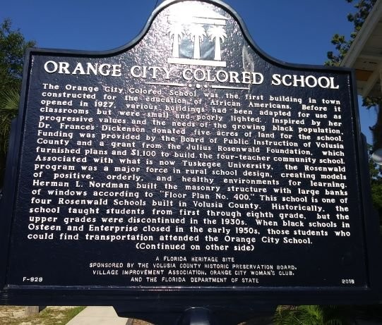 Orange City Colored School Plaque, front side.