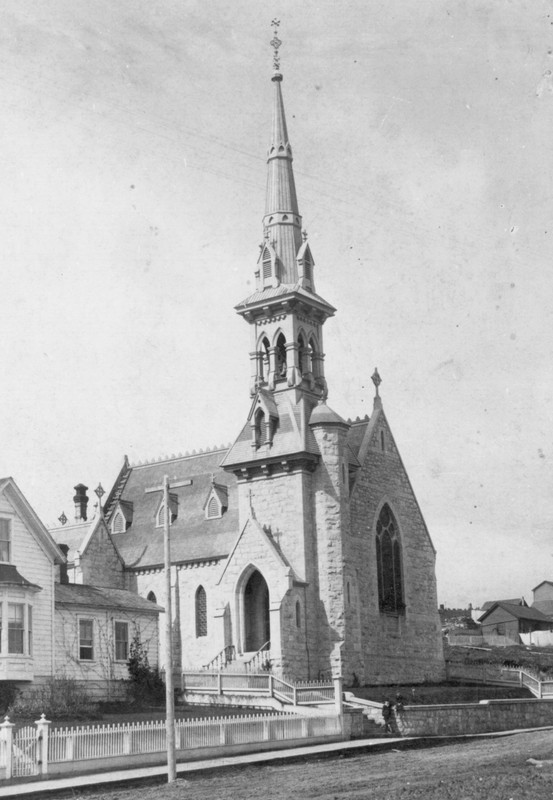 B&W photo of St. Luke's Church, circa 1880s, at 602 Broadway