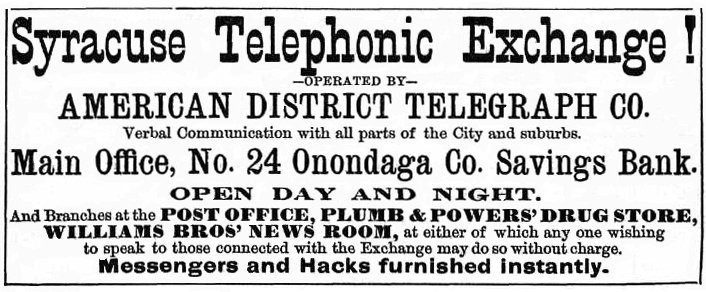 Syracuse Telephonic Exchange - 1879