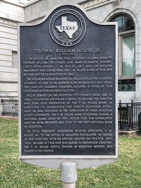 The marker is located on the corner of Rusk and San Jacinto Streets.