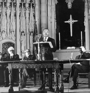 Martin Luther King gives his "Riverside Speech" in 1967