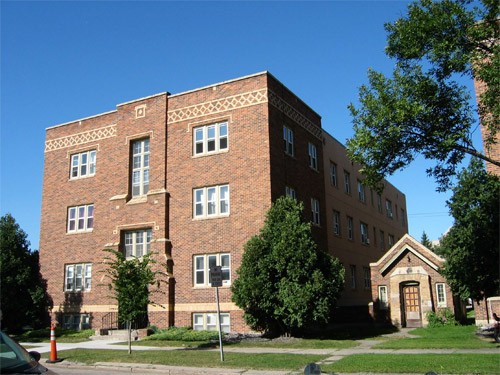 The left building of the apartment complex. 