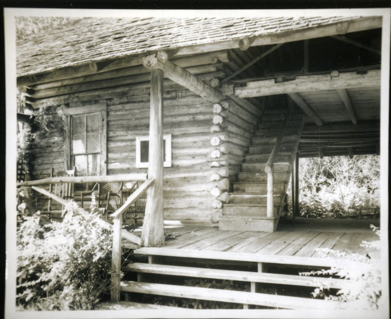 View of the porch of the McMullen-Coachman Log Cabin, Clearwater, Florida, circa 1966. 