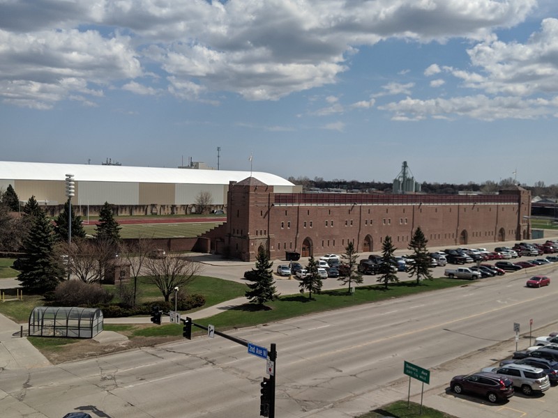 The west side of the Memorial Stadium next to Columbia Road.