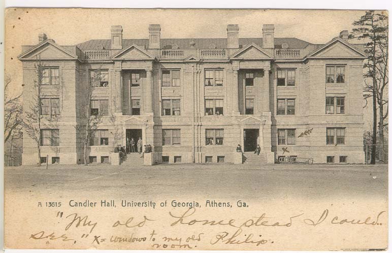 Candler Hall in 1907, depicted on a postcard belonging to a student at the time, sophomore Philip M. Cleveland from Griffin, Georgia.