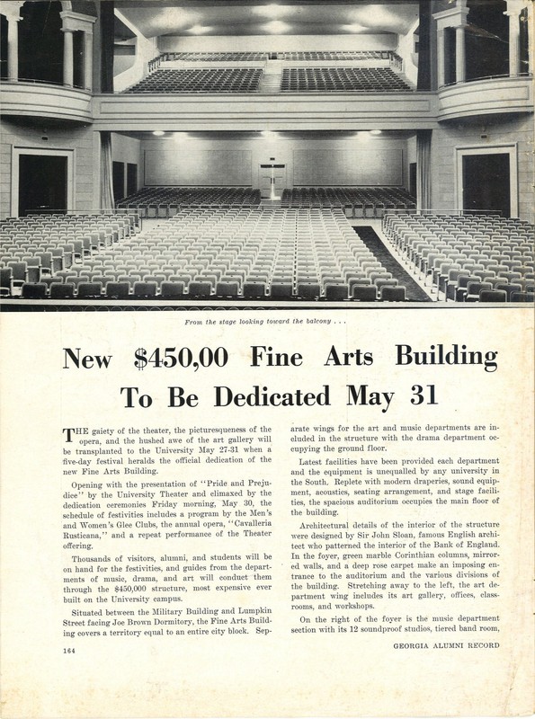 New Fine Arts Building announcement from Georgia Alumni Record, 1941.