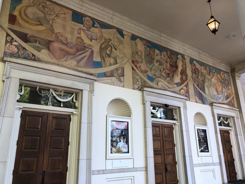 Grand mural adorning the building's main entrance (looking eastward).