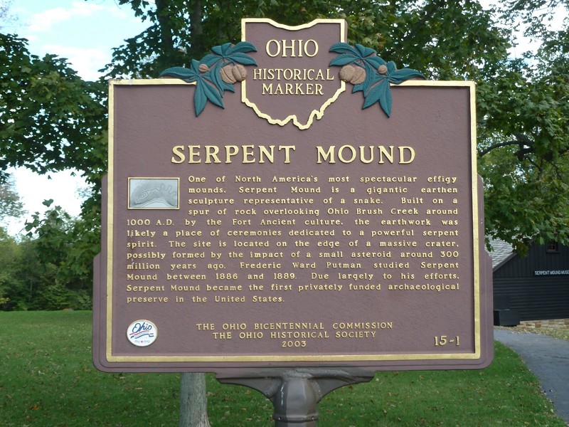 State marker for the Serpent Mound.