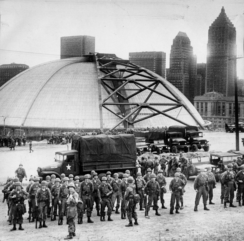 US National Guard staged outside the Civic Arena during the riots of April, 1968