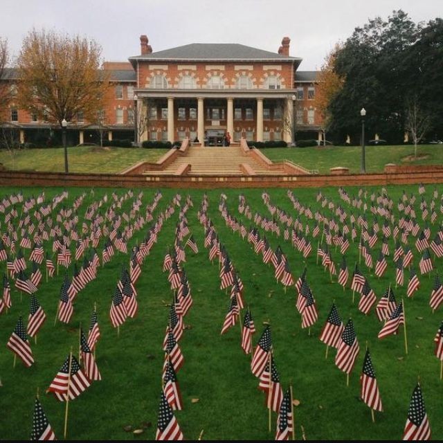 Court of Carolinas honors American veterans every year by filling its green turf with perfectly aligned arrays of American Flags.