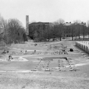 Court of North Carolina with foundations for pre-fabricated classrooms and Qunoset huts