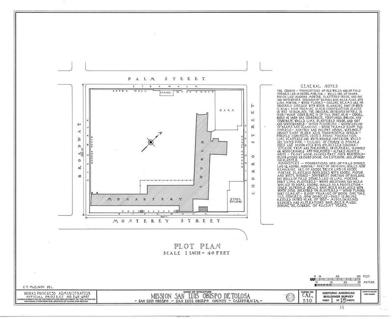 Floorplan of the Mission. Note the unique "L" shape, which has no like among the 21 California missions.