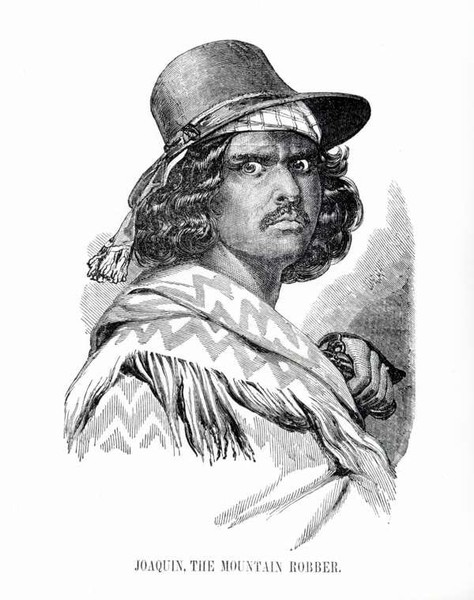 A fanciful depiction of Joaquin Murrieta, the famed bandit who was one of California's most wanted men in the 1850s and inspiration for popular fictional character, "Zorro." He took over the mission for a few days in 1853.