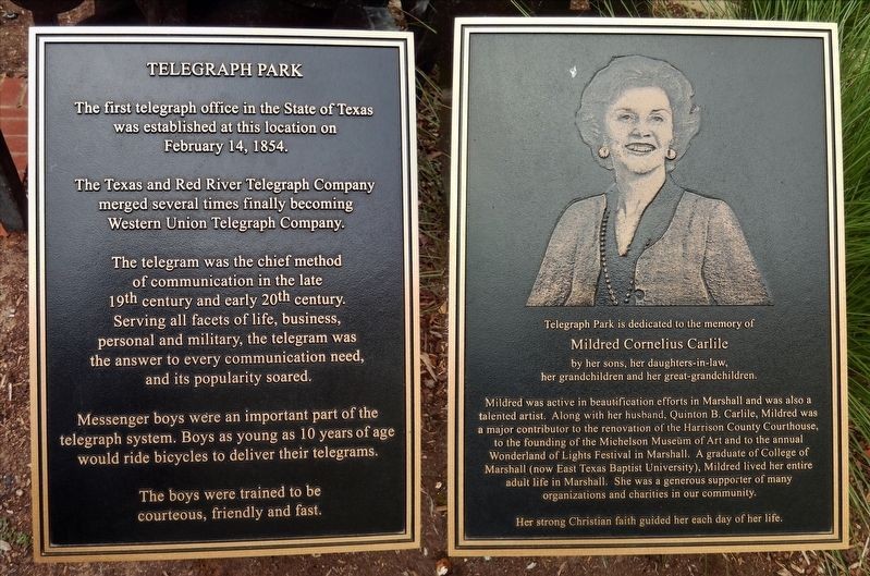 Historical Marker for Telegraph Park and dedication to Mildred Cornelius Carlile
https://www.hmdb.org/marker.asp?marker=110885