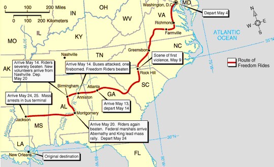 Map Tracing Freedom Rider's Path