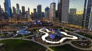 View of Maggie Daley Park and Chicago skyline.
