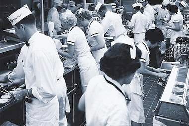 Shirt, Black-and-white, Hat, Cooking
