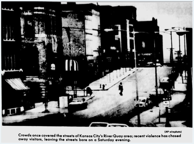 This is another picture of Delaware Street after the explosion in 1977.  Here you can see the drastic difference and the consequences the violence had on the popularity of the River Quay.