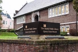 Outside the Queen Anne Public Library