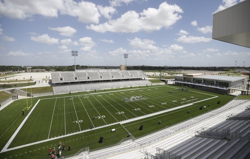 A view of Legacy Stadium's, Katy ISD's second football stadium, artificial turf and seating options. 
Photo Credit: Melissa Phillip