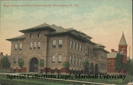 Huntington High School and Oley School beyond, circa 1910