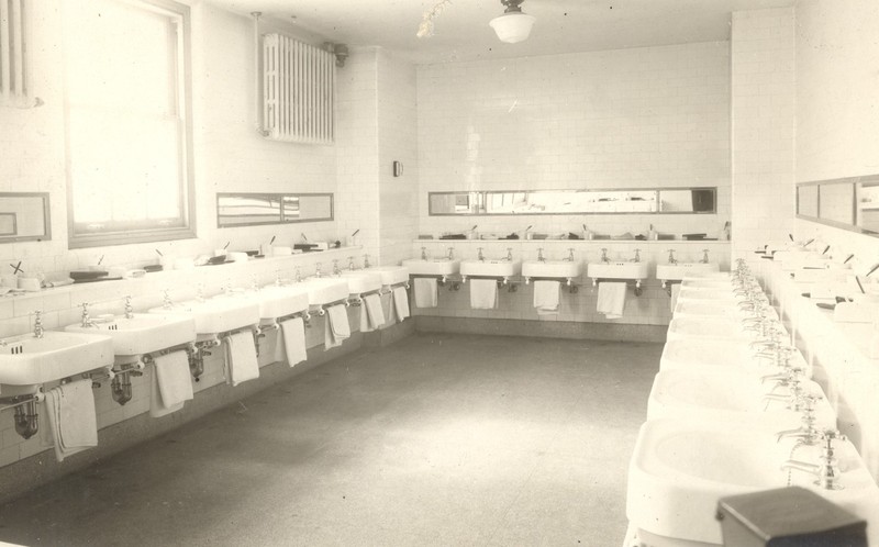 Original washroom in junior school basement.