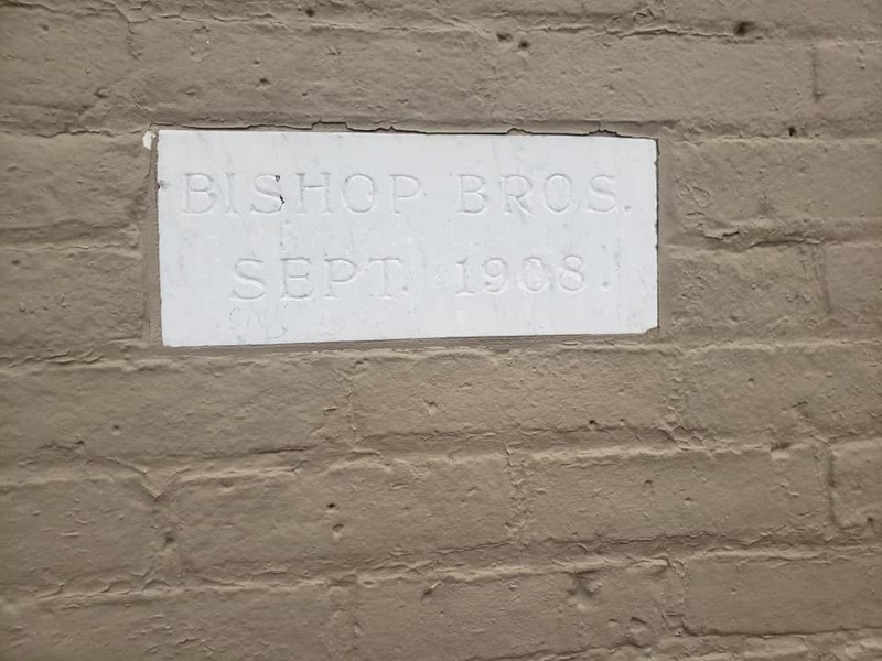 Bishop Bros.
Sept. 1908
This plaque is located on the East corner of the building.