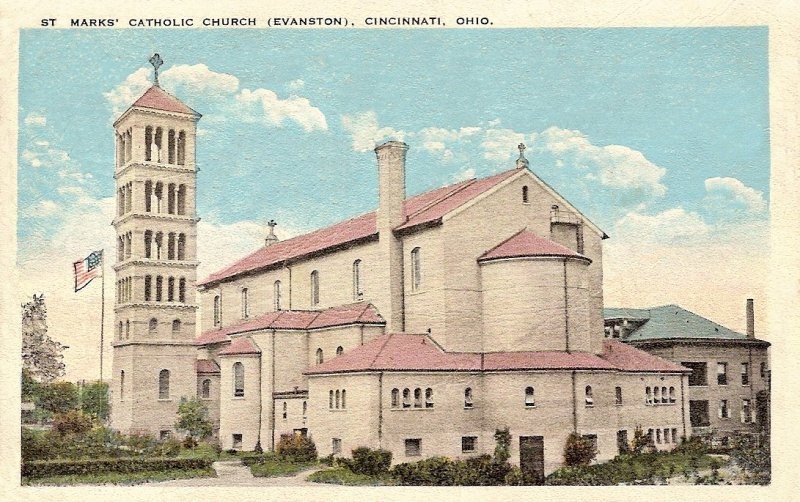 Historic postcard of the back exterior of St. Mark's church
