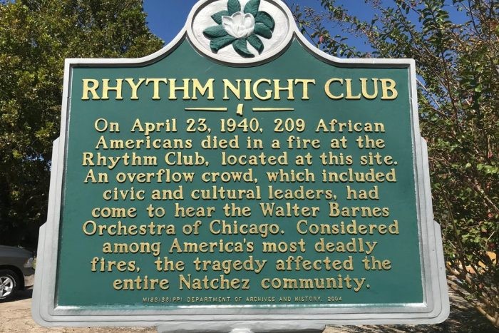 The historical marker for the Rhythm Night Club