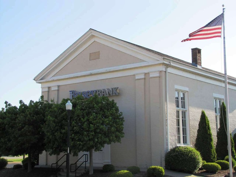 Historic Cumberland Presbyterian Church in Peoria, IL, pictured here as a its most recent status as a local bank. 