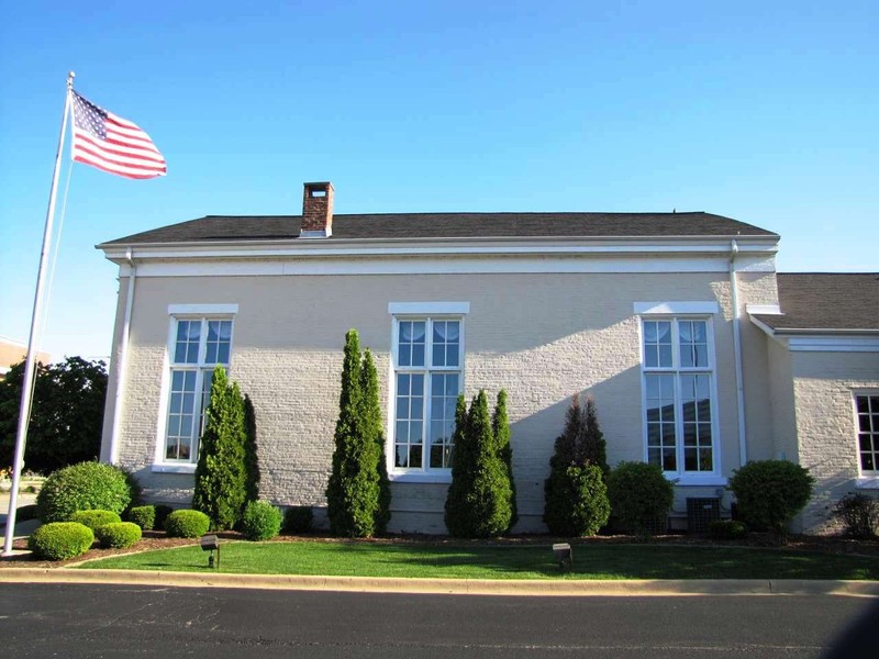 Historic Cumberland Presbyterian Church in Peoria, IL, pictured here as a its most recent status as a local bank. 