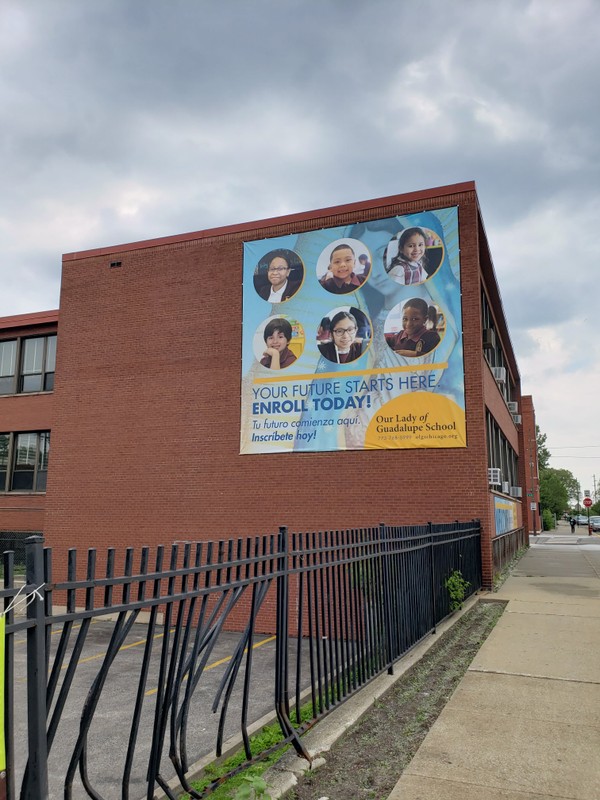 The pre-k through 8th grade Catholic school across from the church's parking lot.