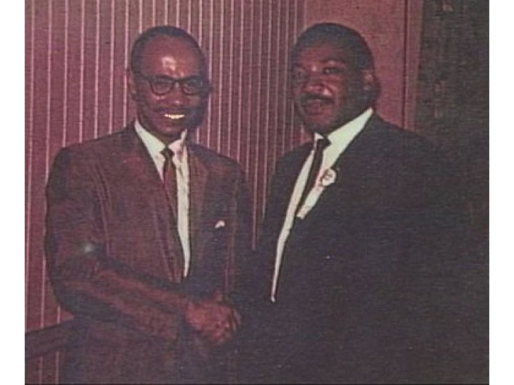 Huntsville's Dr. Sonnie W. Hereford III greets Dr. Martin Luther King, Jr. during King's 1962 visit to Huntsville