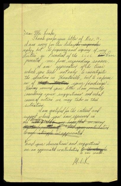 Dr. King drafted this letter with his advice for the civil rights movement's leaders in Huntsville.