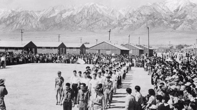 A picture of a internment camp in California. The fair grounds were merely a temporary way point for Japanese-Americans who would be transported to camps like this.